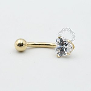 OR12 Navel Zirconia Coração Ouro 18K