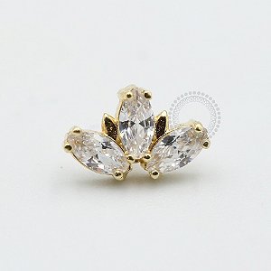 OR19 Topo 3 Navetes Zirconia Ouro 18K