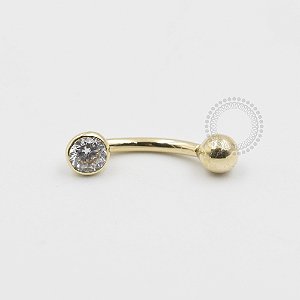 OR33 Mini Navel  Zirconia Flat  Ouro 18k