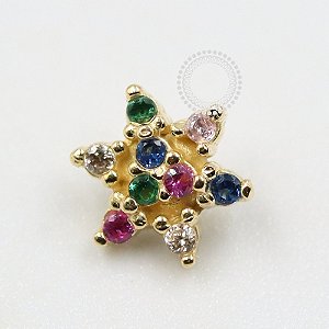 OR77 Topo Flor Rainbow Ouro 18K