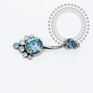TN2217 Navel Big Flat  CZ Azul e Cristal Titanio ASTM F136