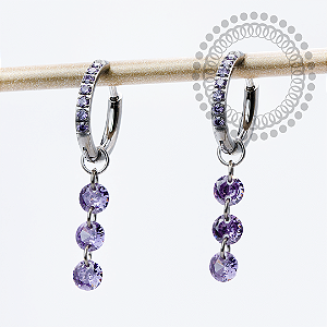 TN2307 Brincos Argola CZ Roxo Ping. 3 CZ Titânio ASTM F136