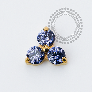 TN2318 Topo Trinity Lux Tanzanite Push Pin Titânio PVD Gold