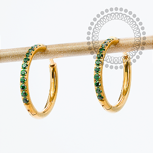 TN2365 Brinco Argola CZ Verde 14mm Titânio PVD Gold