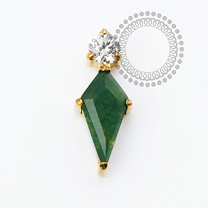 TN2363 Topo Losango Moss Ágata e CZ Titânio PVD Gold