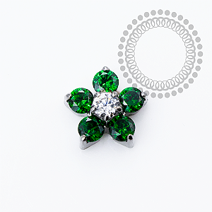 TN2351 Topo  Flor CZ Verde Push Pin Titânio ASTM F136
