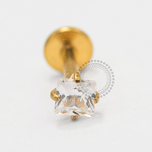 PVD125 Labret CZ Quadrada Aço PVD Gold