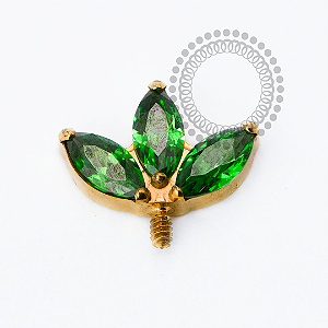 TN2457 Topo Vertical Helix Navetes CZ Verde Titânio PVD Gold