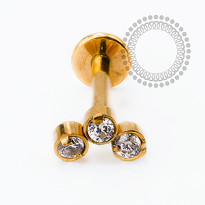 PVD132 Labret Mini Cluster 3 CZ  Aço PVD Gold