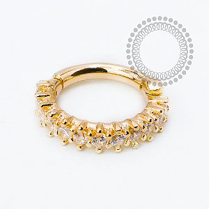 OR120 Argola  Cravejada CZ 6mm Ouro 18k