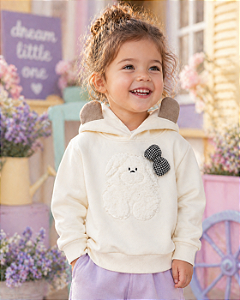 Blusão Infantil Canguru Creme com Capuz