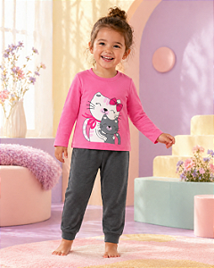 Conjunto Infantil Gatinho Rosa e Cinza