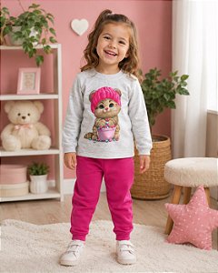 Conjunto Infantil Kyly Moletom Gatinha Rosa