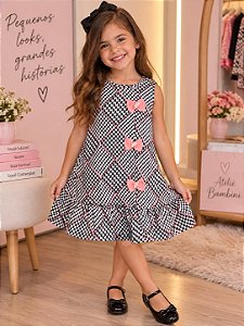 Vestido Infantil Preto e Branco com Laços