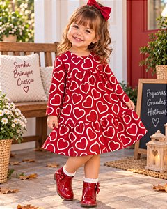 Vestido Bebê Vermelho com Corações