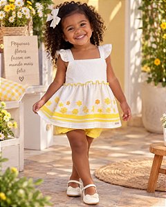 Conjunto Branco e Amarelo Flores
