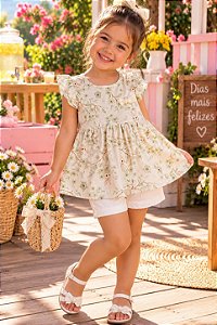 Conjunto Infantil Feminino Floral com Shorts