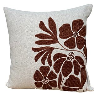 Almofada Bordada em Linho 52x52 - Flora Terracota