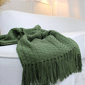Manta em Tear Favo de Mel Verde Militar