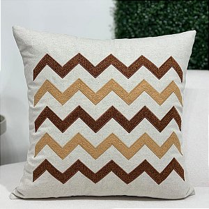 Almofada Bordada em Linho 52x52 - Zigue-Zague em tons Terroso