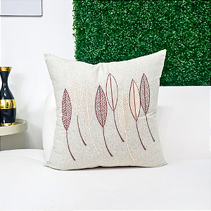 Almofada Bordada em Linho 52x52 - Oito Folhas Rose