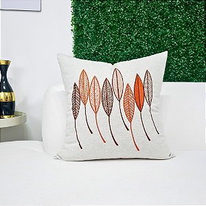 Almofada Bordada em Linho 52x52 - Oito Folhas Terracota
