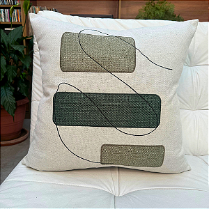 Almofada Bordada em Linho 52x52 - Julieta Tons Cinza