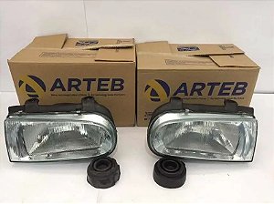 Farol Arteb Original Gol G2 95/99 Máscara Cromada Vidro Ambos Lados