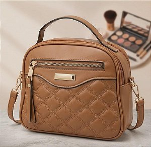 Bolsa Tiracolo Matelassê com Alça de Mão – Caramelo