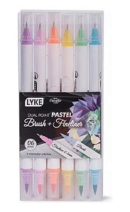 Canetas Brush e Fineliner 6 Cores Lyke