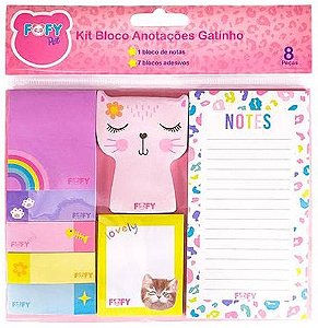 Kit Bloco Anotações Gatinho Fofy 8 Peças