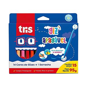 Giz de Cera Apagável Tris 14 Cores com Borracha