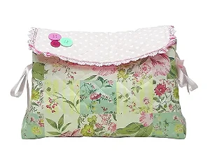 Necessaire Feminina Floral com Lacinho e Renda Guipir