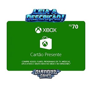 Cartão Presente Pré Pago Xbox Live R$ 70 Reais I LEIA A DESCRIÇÃO!