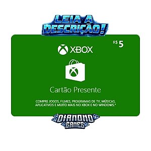 Cartão Presente Pré Pago Xbox Live R$ 5 Reais I LEIA A DESCRIÇÃO!