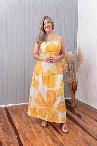Vestido de Linho Estampa Sol Nascente