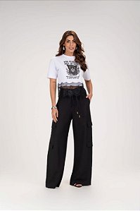 T-shirt meia malha com renda