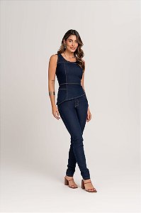 Top longo assimétrico jeans