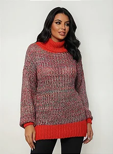 Blusa Tricot Mesclada Gola Alta - Tam. Único - Veste do PP ao GG