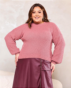 Blusa Básica Plus Size em Fio Flame - Tam. Único Plus Size - Veste do 46 ao 50/52