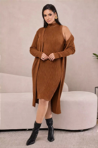 Conjunto Feminino de Tricô – Vestido e Cardigan