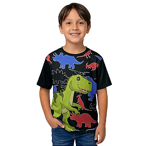 Camiseta Infantil Menino Estampa Dinossauro T-Rex Verde