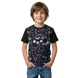 Camiseta Infantil Menino Estampa Gamer Controle Preto