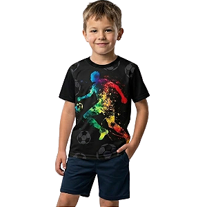 Camiseta Infantil Menino Estampa Jogador Futebol Colorido