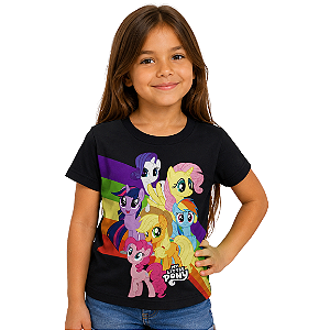 Camiseta Infantil My Little Pony – Estampa Arco-Íris Preta