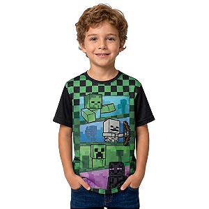 Camiseta Infantil de Menino Estampa Minecraft – Edição Mobs Danger Mode