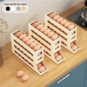 Organizador de geladeira porta ovos com dispenser rolante de 4 andares