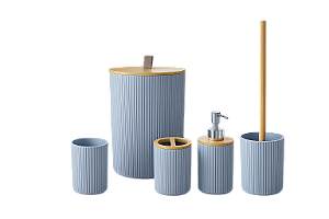 Kit Para Banheiro ou Lavabo Luxoso 4 ou 6 Peças Preto ou Branco Com Bambu Moderno Elegante