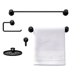 Kit Banheiro Acessórios 5 Peças Completo Toalheiro Saboneteira Decoração Preto Branco Cromado Decor