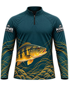 CAMISETA DE PESCA KING BRASIL COM PROTEÇÃO UV 50+ TUCUNARÉ PETRÓLEO - KD00770